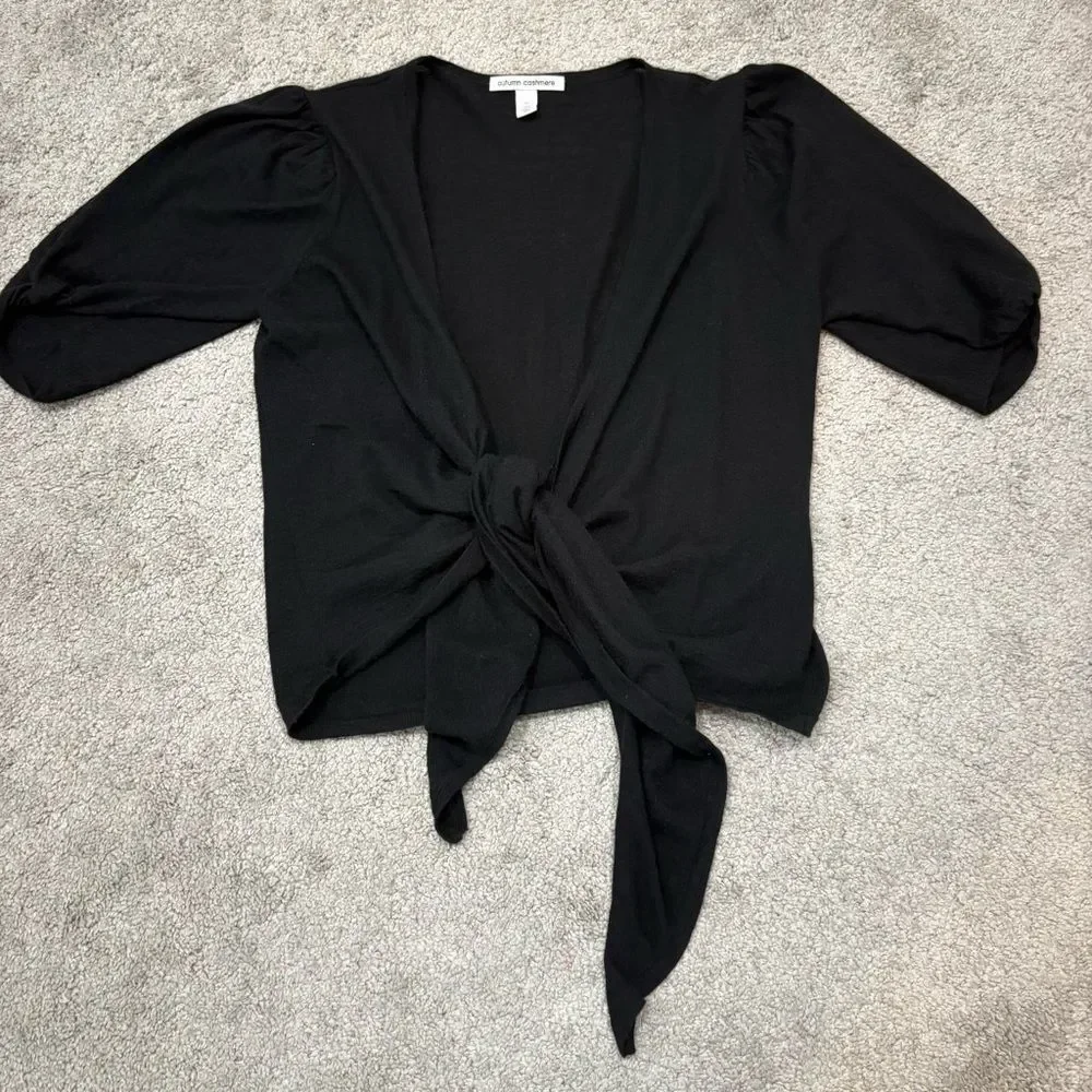 Autumn Cashmere Black Puff Short Sleeve Wrap Top Size M
